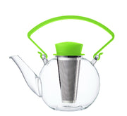 Glass teapot with clip handle & stainless steel filter - Green