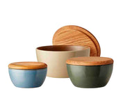 Bowl set with lid Wood 3 pcs Wood Asst. Stoneware/Oak