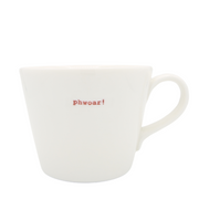 Keith Brymer Jones Word Range Medium Ceramic White Mug - phwoar! (red) - 350ml