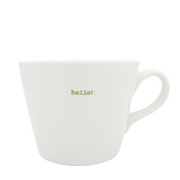 Keith Brymer Jones Word Range Medium Ceramic White Mug - hello! (green) - 350ml