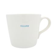 Keith Brymer Jones Word Range Large Ceramic White Mug - thirsty (blue) - 500ml