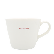 Keith Brymer Jones Word Range Medium Ceramic White Mug - mon chéri (red) - 350ml