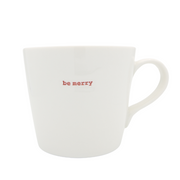 Keith Brymer Jones Christmas Word Range Large Ceramic White Mug - be merry (red) - 500ml